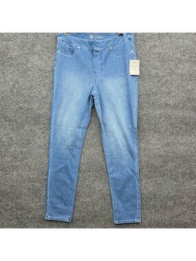 DG2 Diane Gilman Pull On Skinny Jeans L Light Wash Stretch Denim Jeggings Preppy